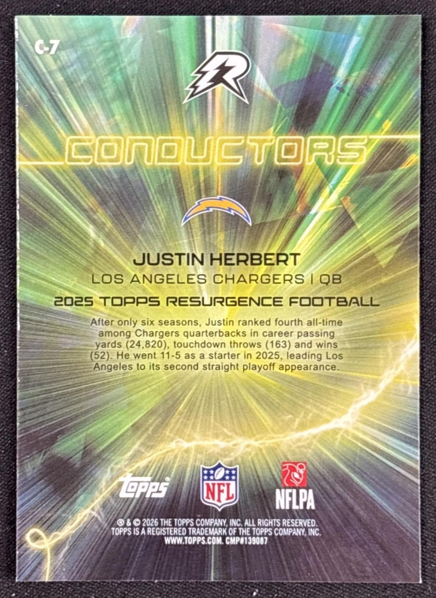 Justin Herbert 2025 Resurgence Conductors Aqua Surge Refractor /250 Chargers