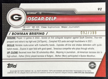 Oscar Delp 2023 University Chrome Purple Mini Diamond Refractor /399 Bulldogs back