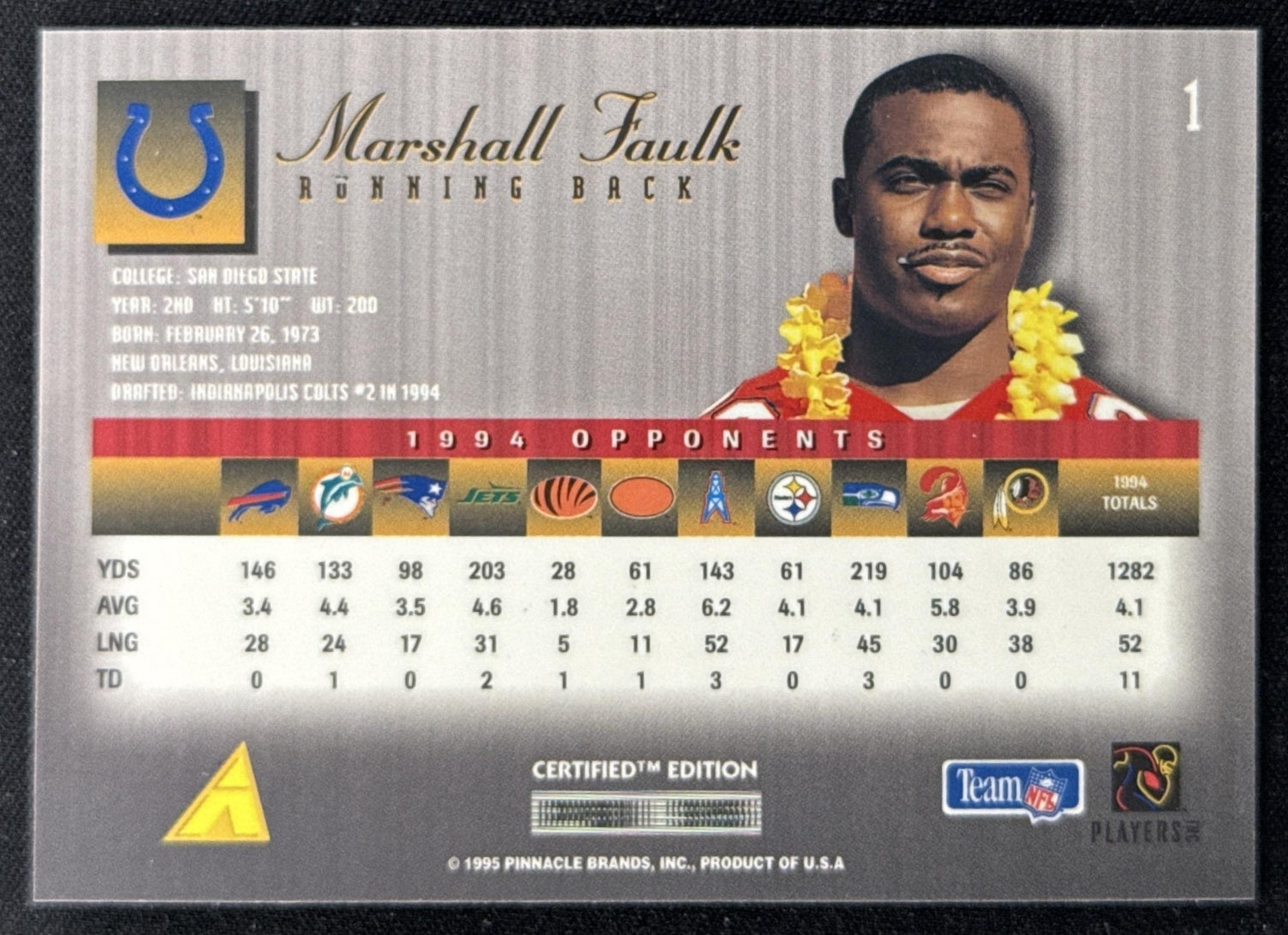Marshall Faulk 1995 Pinnacle Select Certified Colts