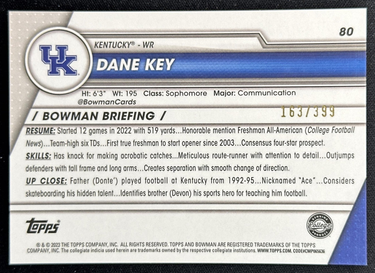 Dane Key 2023 University Chrome Purple Mini Diamond Refractor /399 Wildcats back