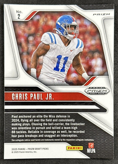 Chris Paul Jr. 2025 Panini Prizm Draft Picks Red Ice Rebels Seahawks - Back