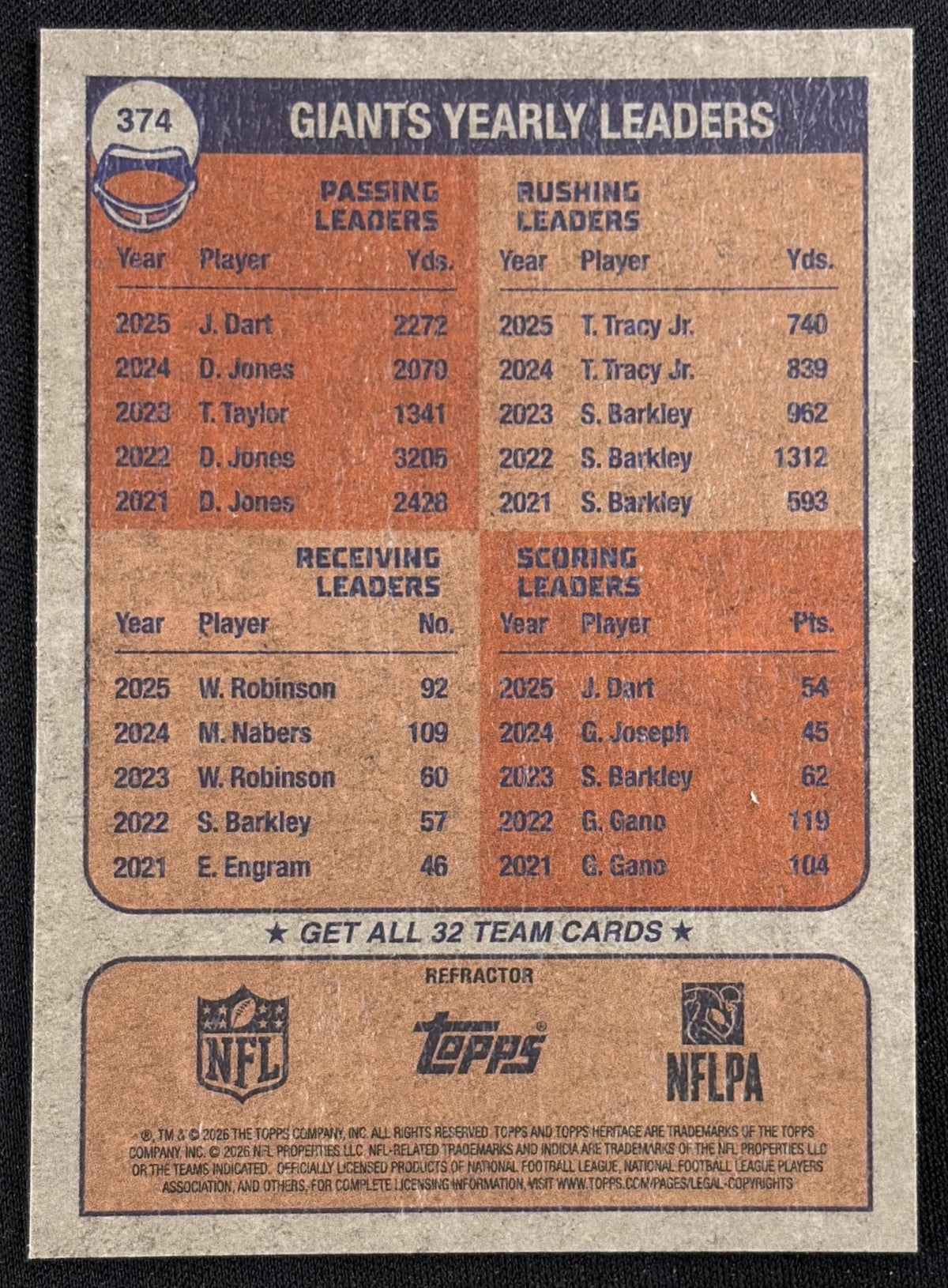 New York Giants 2026 Topps Heritage Chrome Refractor