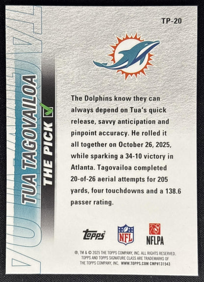 Tua Tagovailoa 2025 Topps Signature Class The Pick Dolphins Sports Trading Cards