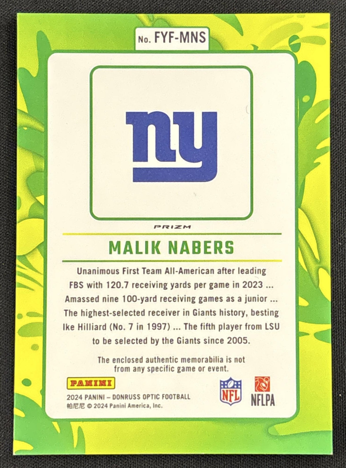 Malik Nabers 2024 Panini Donruss Optic First Year Fresh Blue Hyper Giants