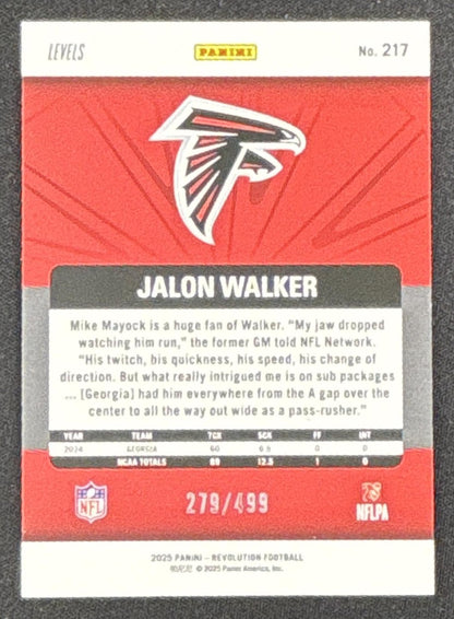 Jalon Walker 2025 Panini Revolution Rookies Teal Levels /499 Falcons Sports Trading Card