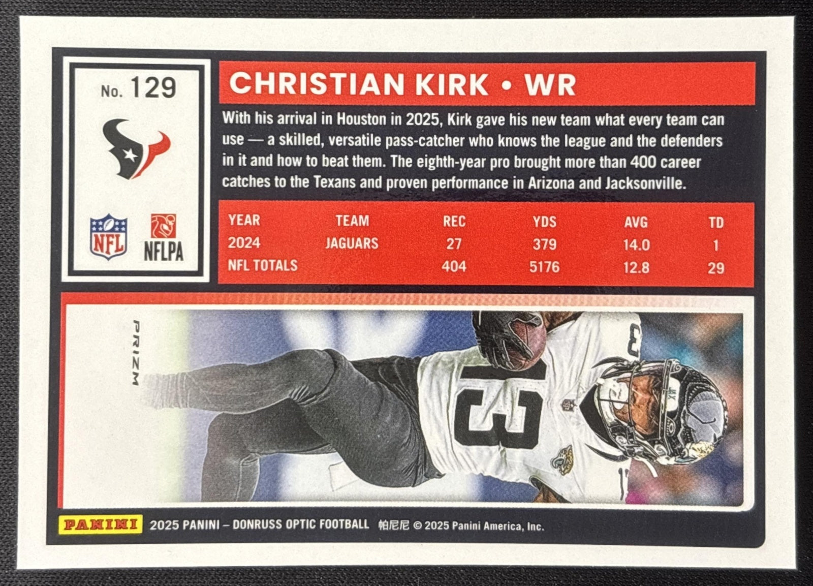 Christian Kirk 2025 Panini Donruss Optic One Hundred Prizm Texans Sports Trading Card