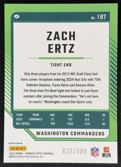 Zach Ertz 2024 Panini Donruss Optic Wave /300 Commanders back