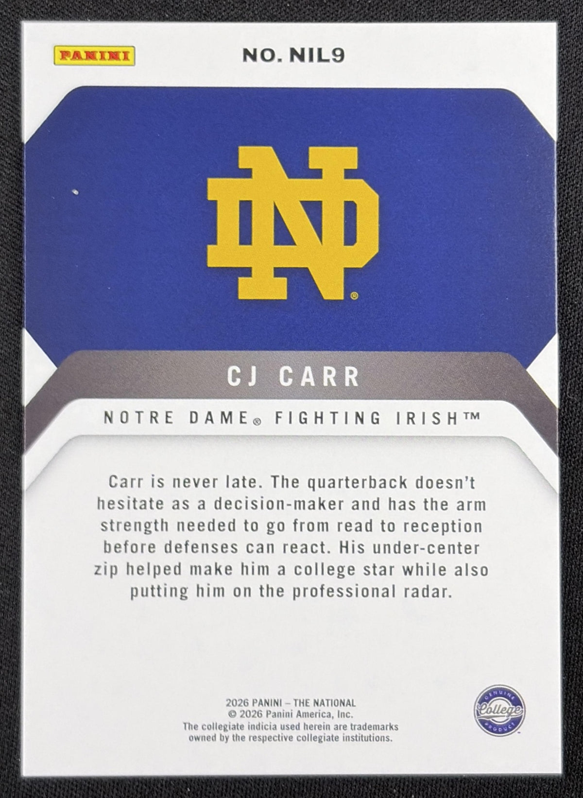 CJ Carr 2026 Panini NSCC Silver Pack