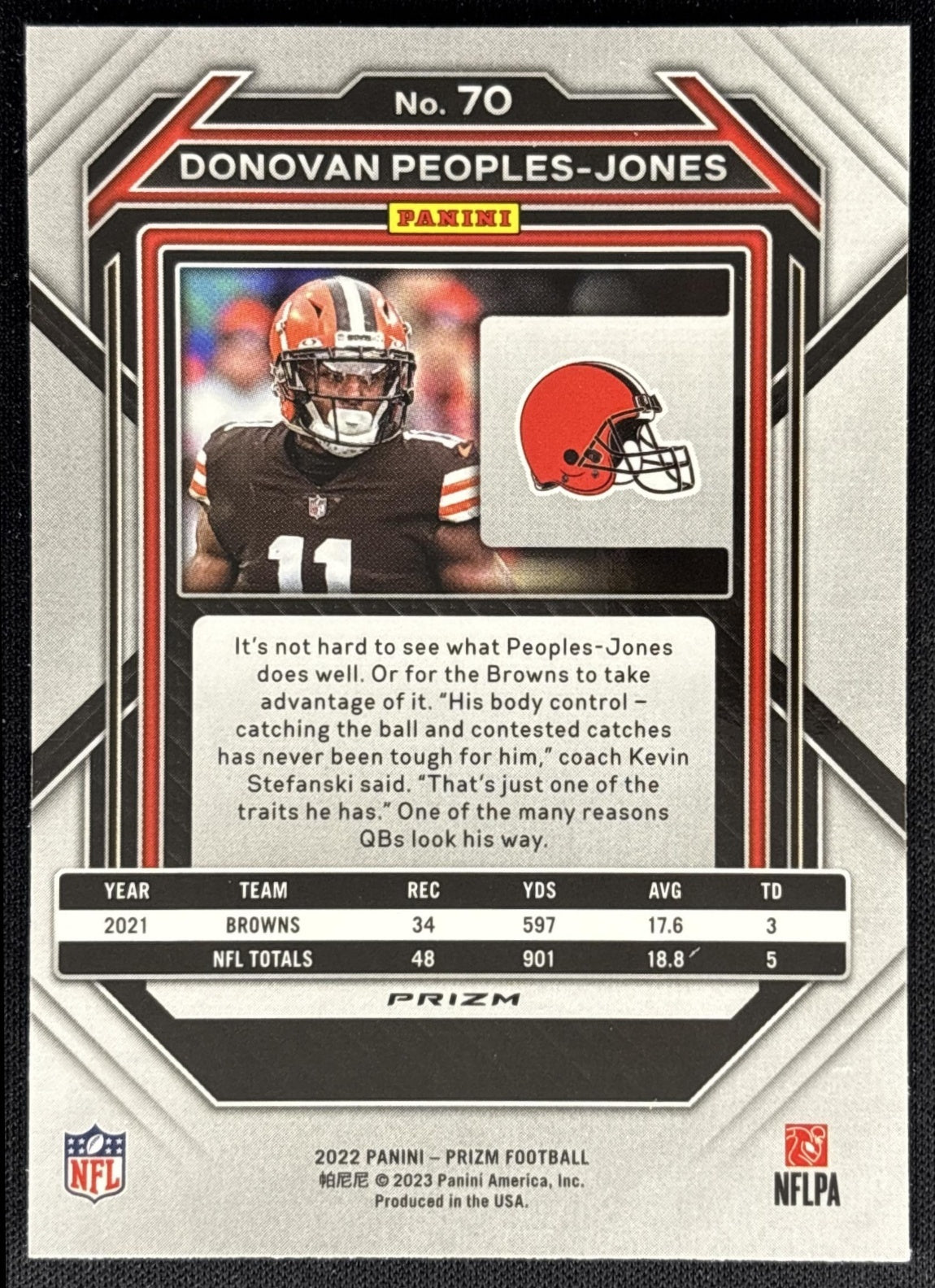 Donovan Peoples-Jones 2022 Panini Prizm Orange Ice Browns back