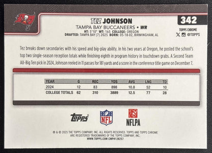 Tez Johnson 2025 Topps Chrome Rookie Purple Wave Refractor /75 Buccaneers Sports Trading Cards