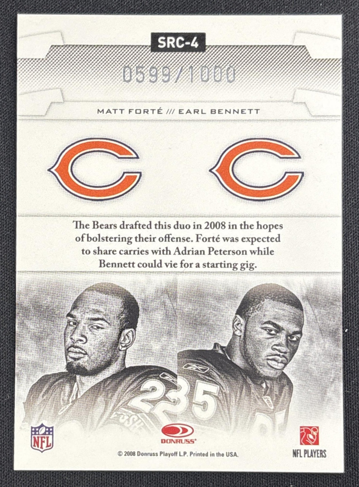 Matt Forte Earl Bennett 2008 Leaf Rookies & Stars Studio Combos /1000 Bears