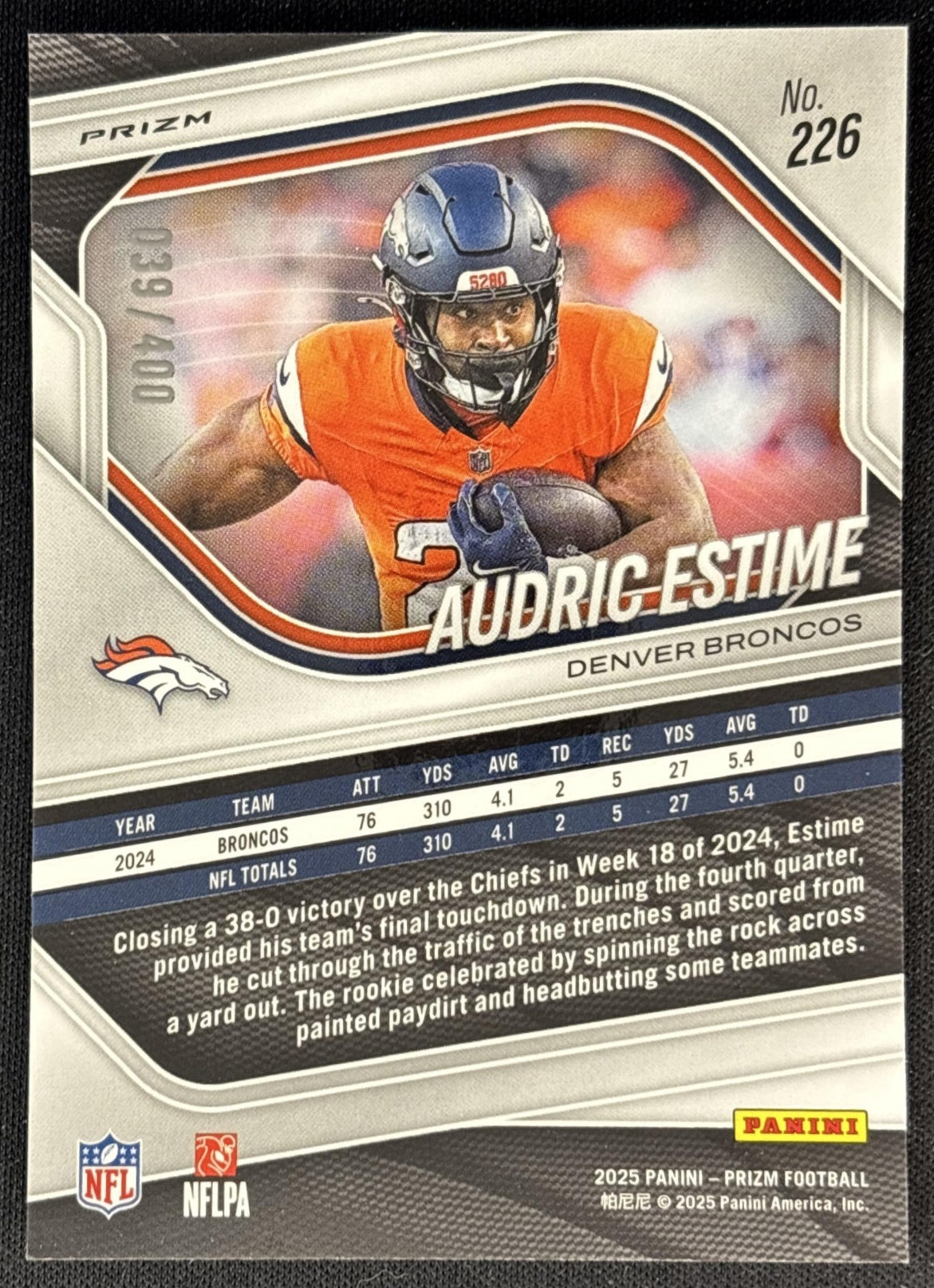 Audric Estime 2025 Panini Prizm Pandora /400 Broncos back