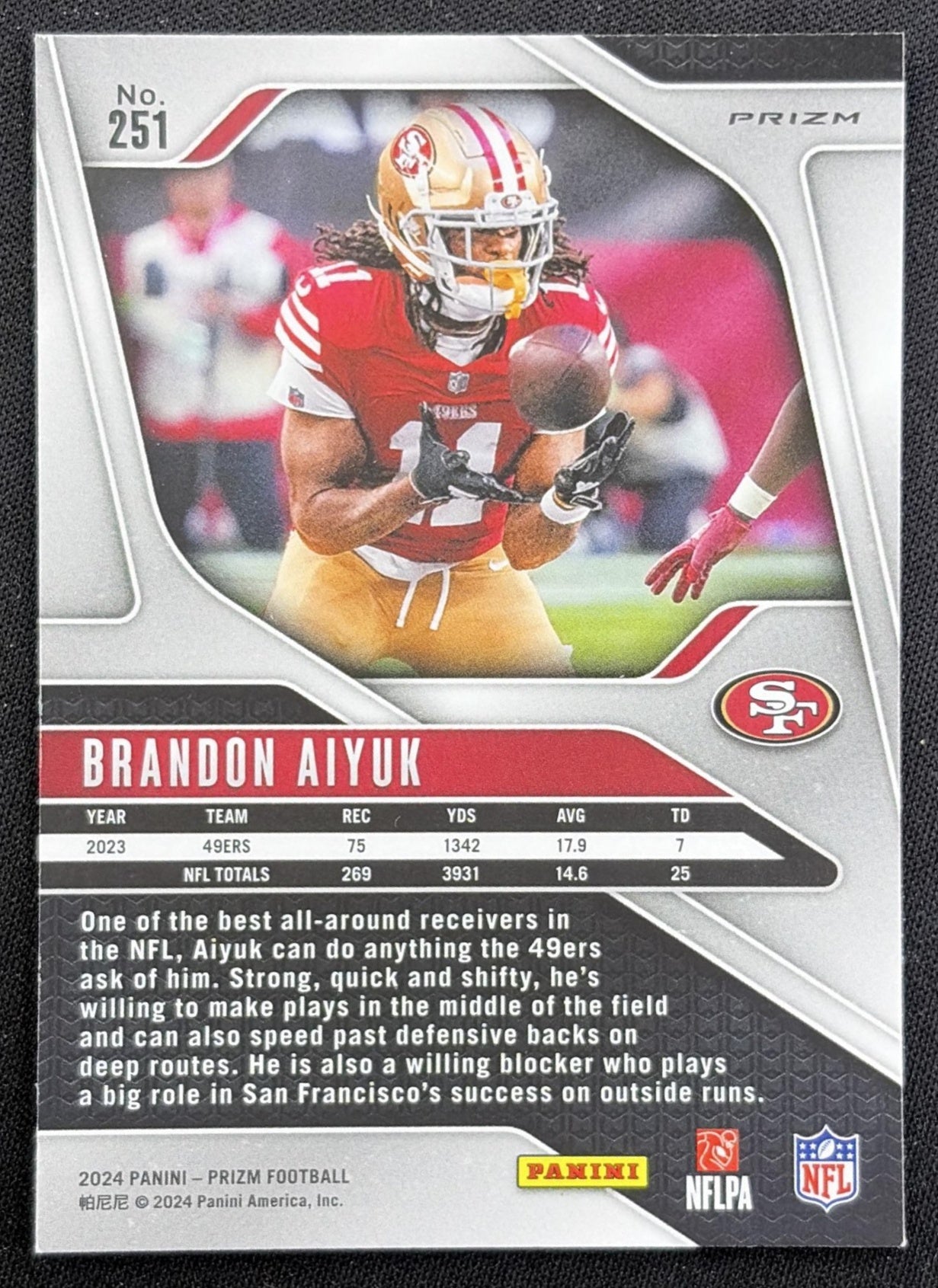 Brandon Aiyuk 2024 Panini Prizm Silver 49ers back