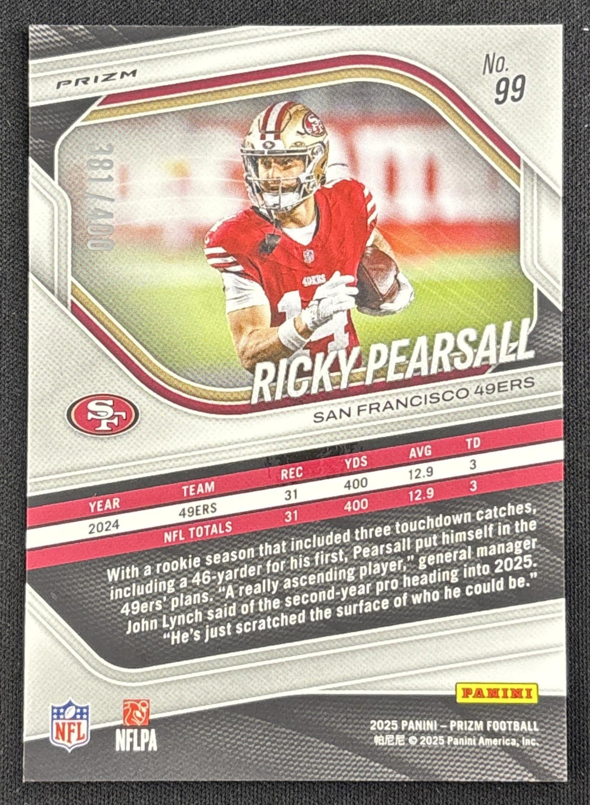 Ricky Pearsall 2025 Panini Prizm Pandora /400 49ers