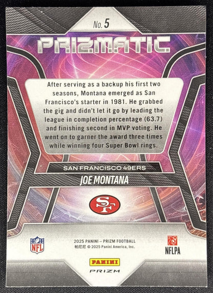 Joe Montana 2025 Panini Prizm Prizmatic Green 49ers Sports Trading Cards