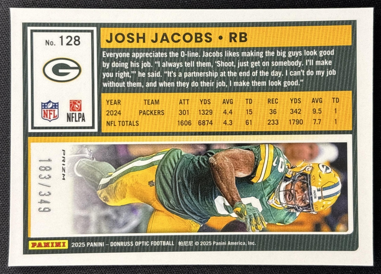 Josh Jacobs 2025 Panini Donruss Optic Aqua Prizm /349 Packers Sports Trading Card