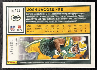 Josh Jacobs 2025 Panini Donruss Optic Aqua Prizm /349 Packers Sports Trading Card
