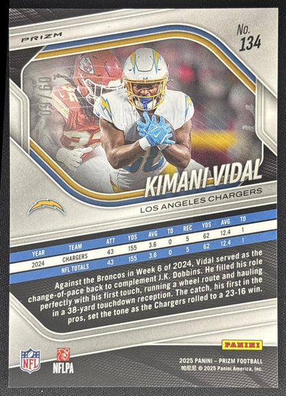 Kimani Vidal 2025 Panini Prizm Super Bowl LX /60 Chargers back