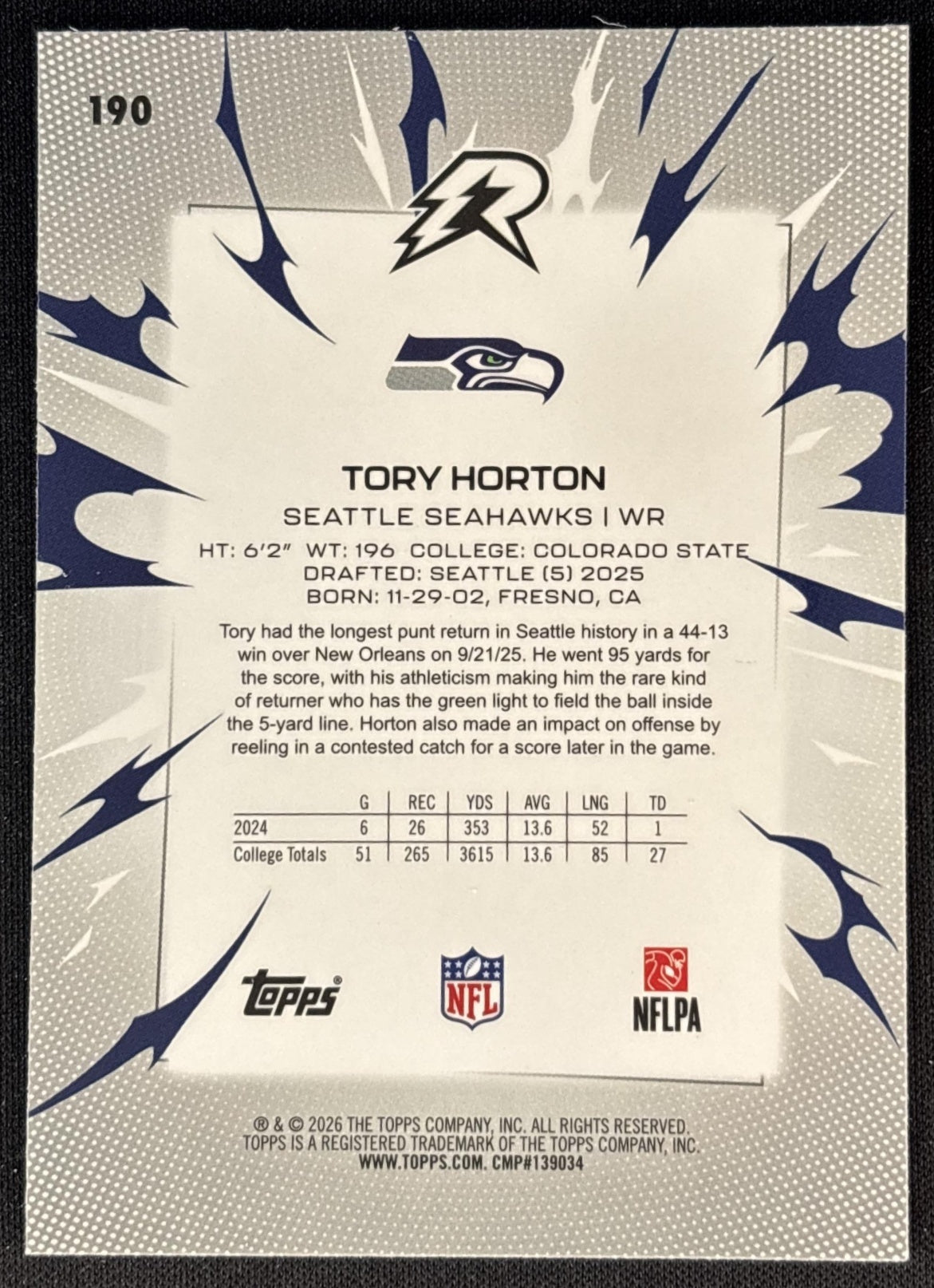 Tory Horton 2025 Topps Resurgence Seahawks Sports Trading Cards
