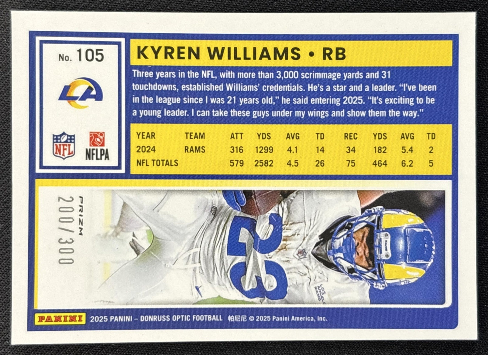 Kyren Williams 2025 Panini Donruss Optic Wave Prizm /300 Rams Sports Trading Cards