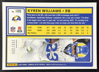 Kyren Williams 2025 Panini Donruss Optic Wave Prizm /300 Rams Sports Trading Cards