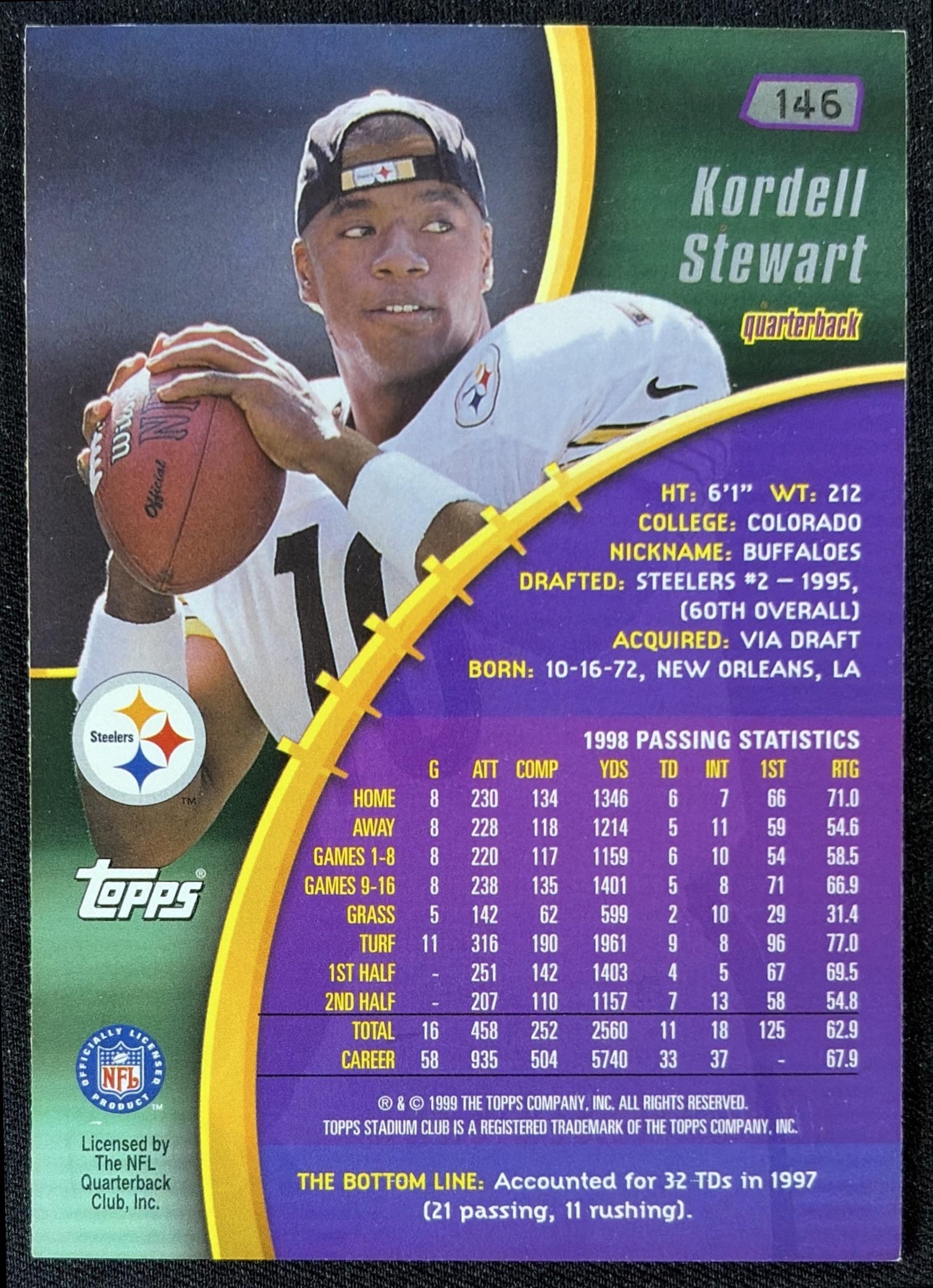 Kordell Stewart 1999 Topps Stadium Club Steelers