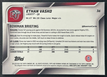 Ethan Vasko 2025 Bowman Chrome University Sapphire Prospect Flames Sports Trading Card