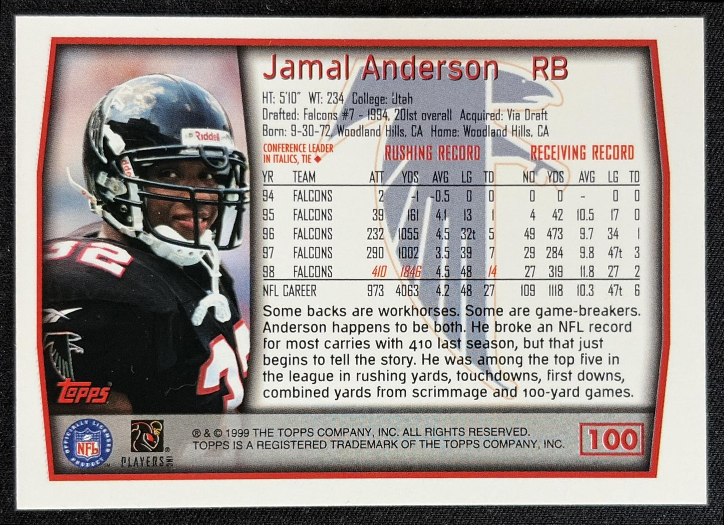 Jamal Anderson 1999 Topps Falcons