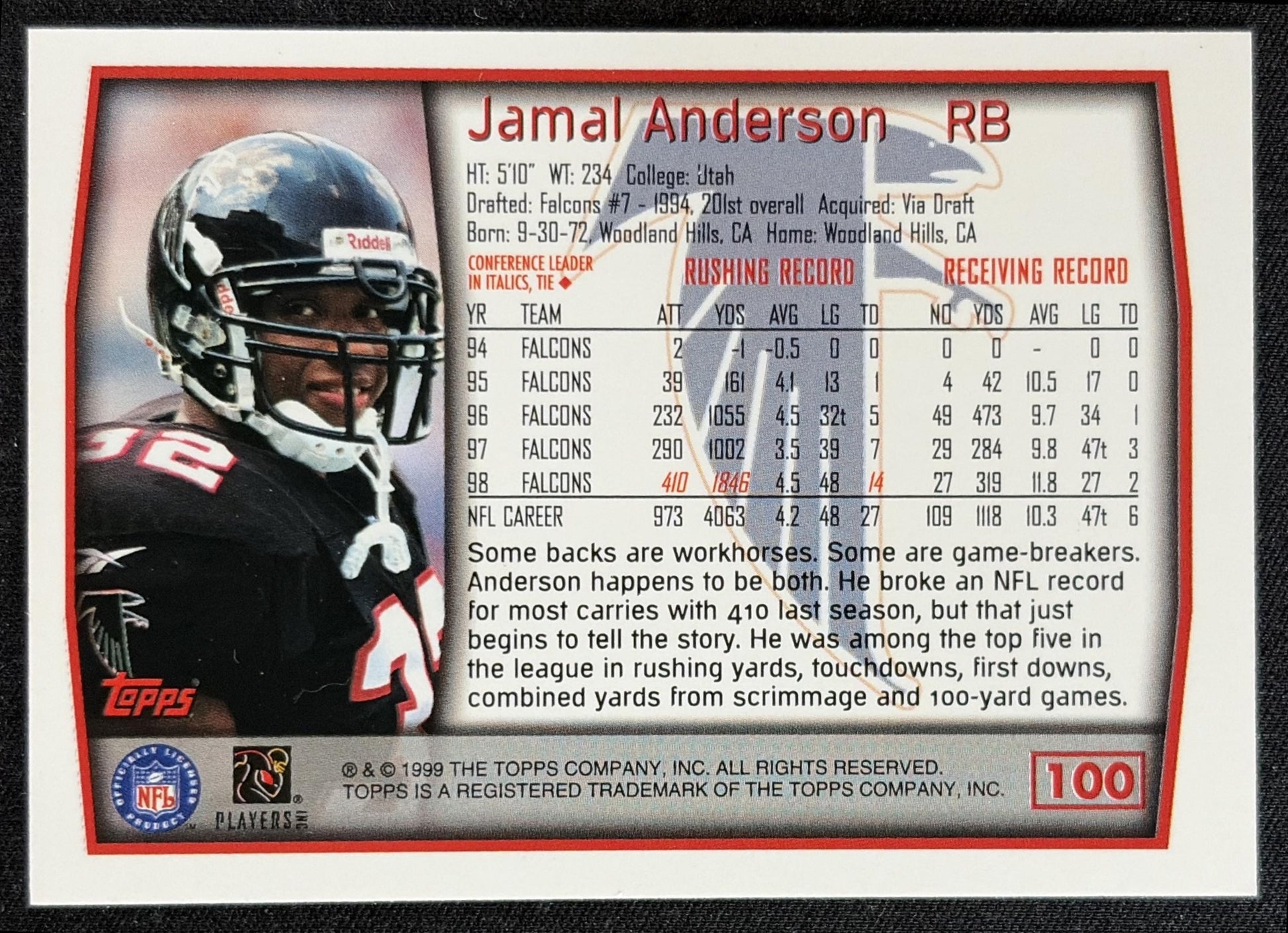 Jamal Anderson 1999 Topps Falcons