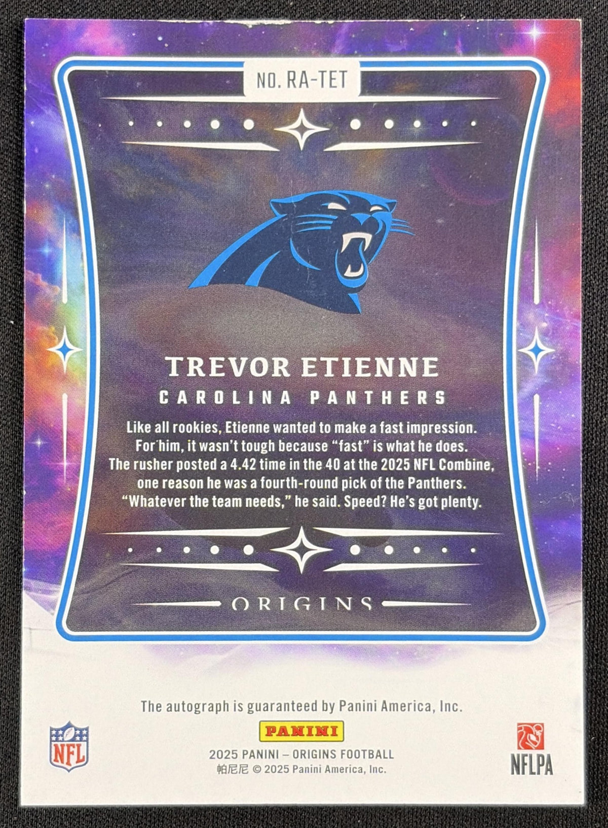 Trevor Etienne 2025 Panini Origins Rookie Auto Panthers