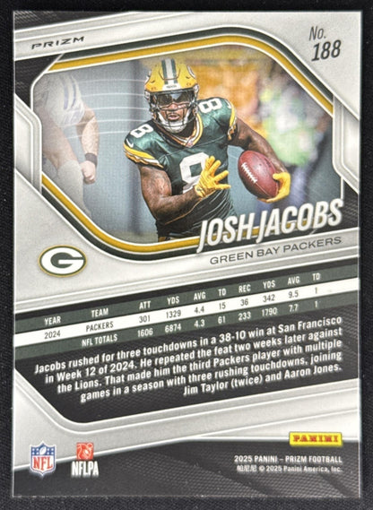 Josh Jacobs 2025 Panini Prizm Lazer Packers Sports Trading Card