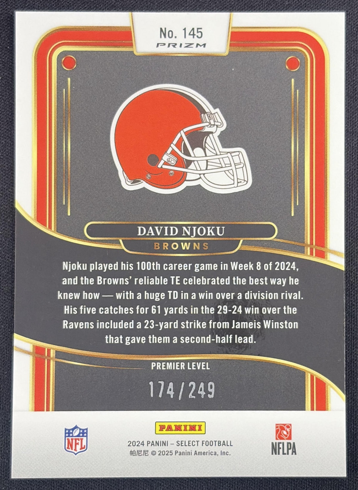 David Njoku 2024 Panini Select Premier Tri-Color Prizm /249 Browns