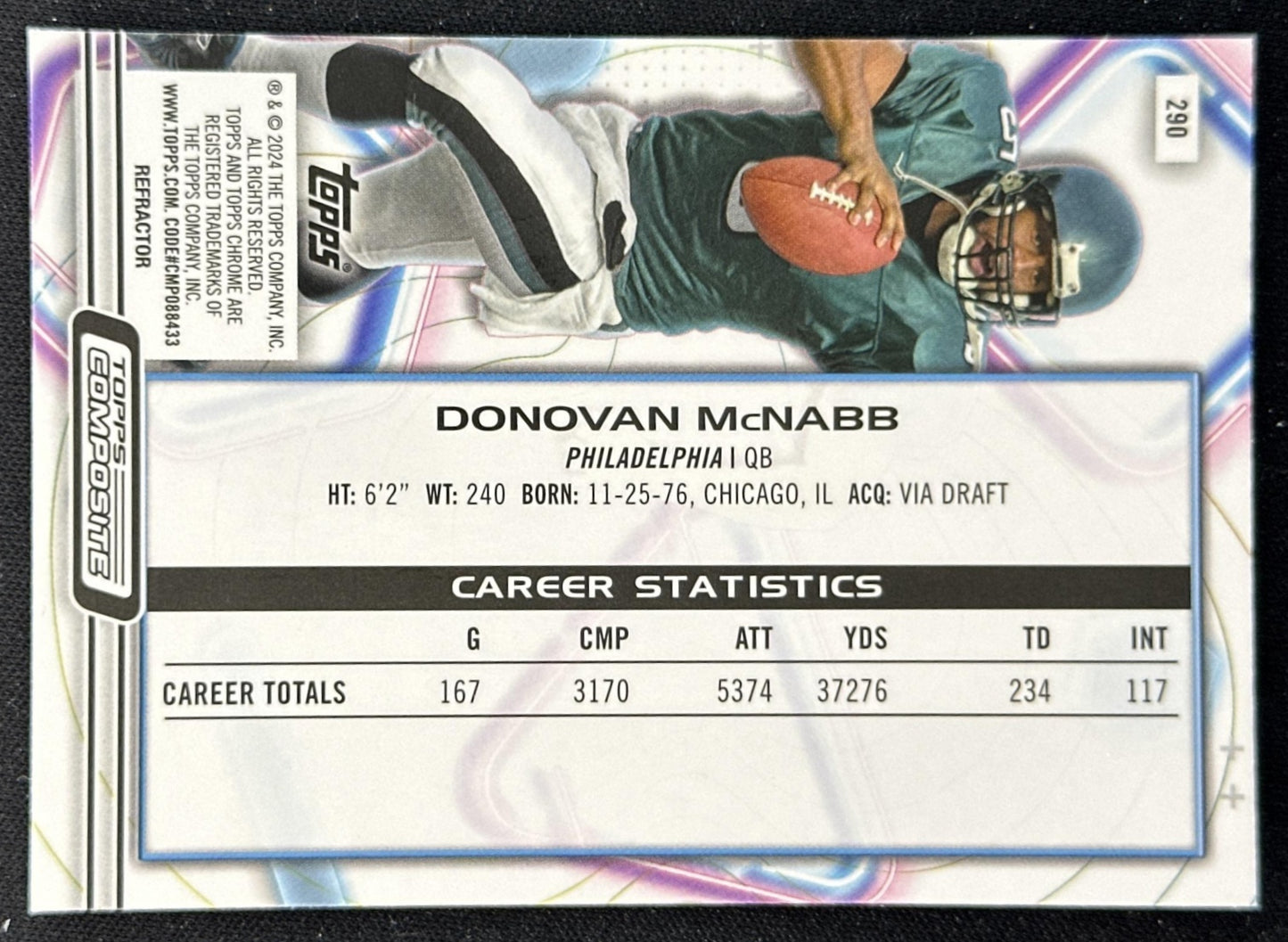 Donovan McNabb 2023 Topps Composite Cosmic Chrome Refractor Eagles back