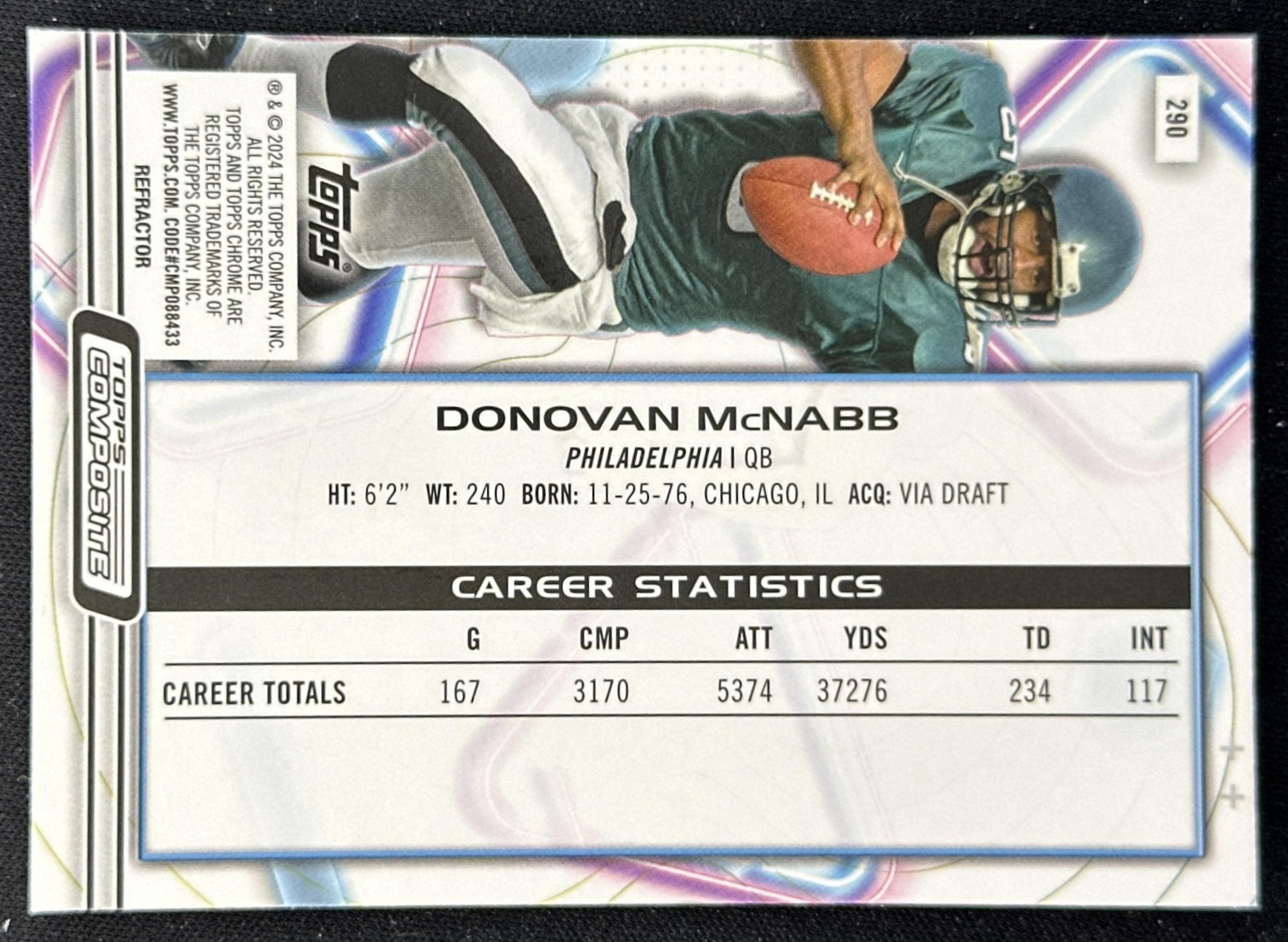 Donovan McNabb 2023 Topps Composite Cosmic Chrome Refractor Eagles back