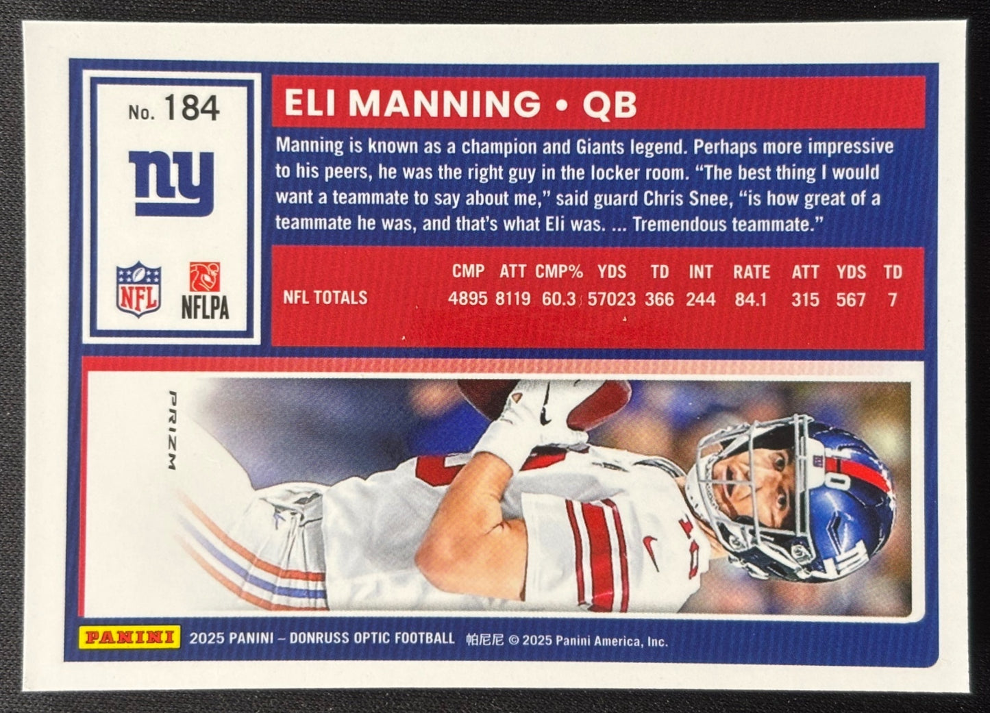Eli Manning 2025 Donruss Optic Stars Prizm Giants Football