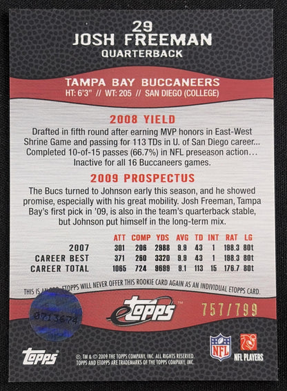 Josh Freeman 2009 Topps eTopps /799 Buccaneers Sports Trading Card