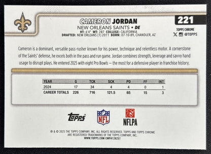 Cameron Jordan 2025 Topps Chrome Neon Pulse Refractor Saints back