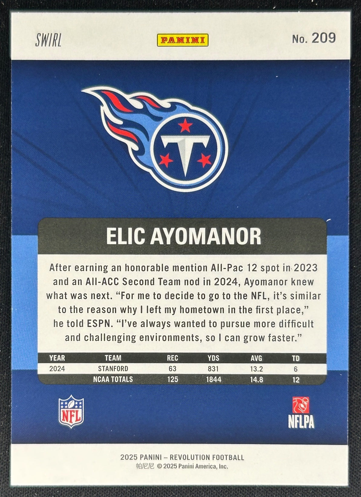 Elic Ayomanor 2025 Panini Revolution Rookies Red Swirl Titans Sports Trading Cards