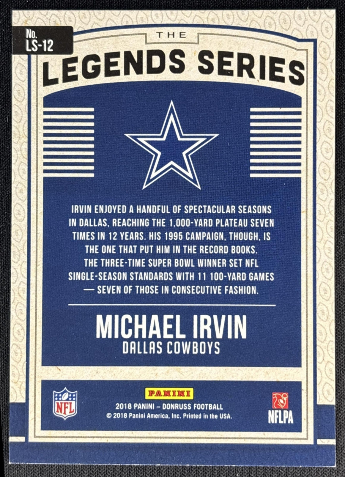 Michael Irvin 2018 Panini Donruss The Legends Series Cowboys