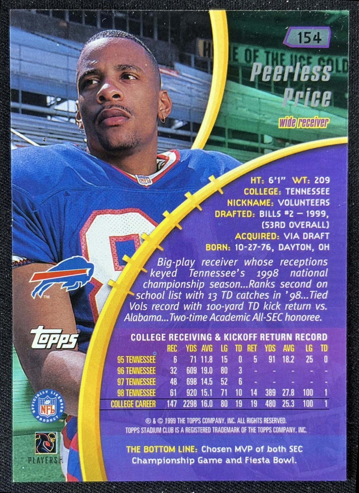 Peerless Price 1999 Topps Stadium Club Bills