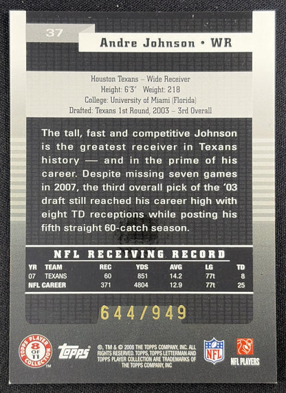 Andre Johnson 2008 Topps Letterman /949 Texans