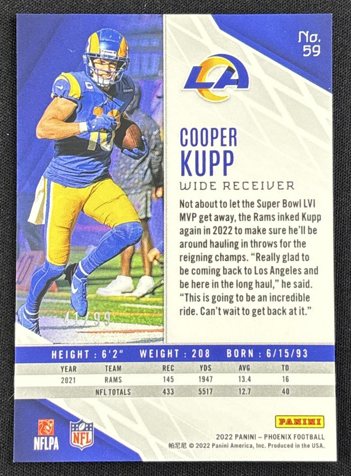 Cooper Kupp 2022 Panini Phoenix Orange /99 Rams