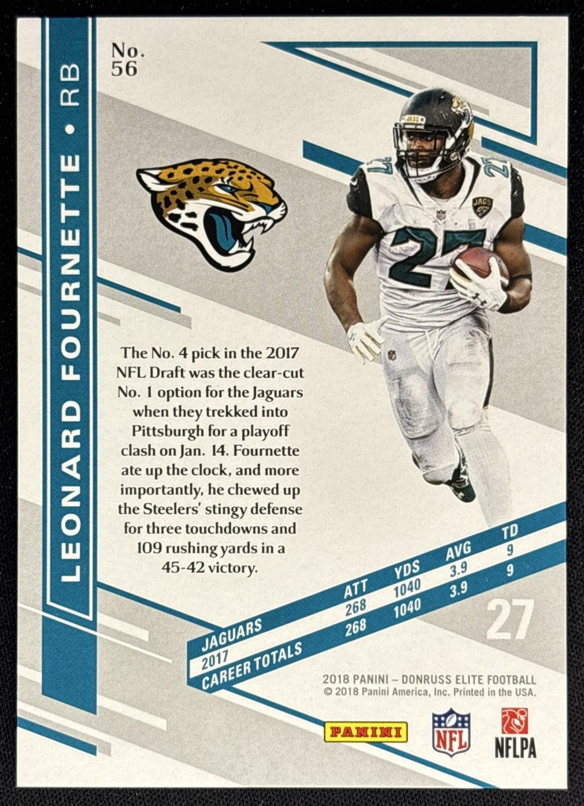 Leonard Fournette 2018 Panini Donruss Elite Purple /99 Jaguars back