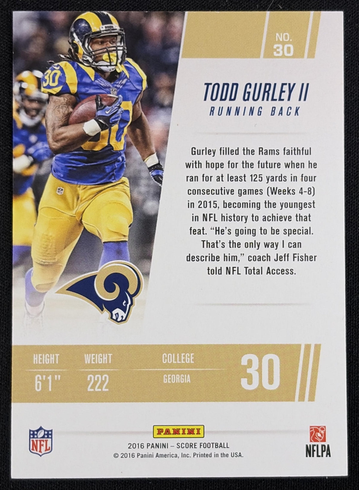Todd Gurley 2016 Panini Score Franchise Jumbo Red /50 Rams sports trading card back