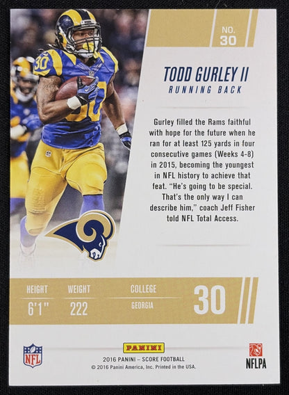 Todd Gurley 2016 Panini Score Franchise Jumbo Red /50 Rams sports trading card back