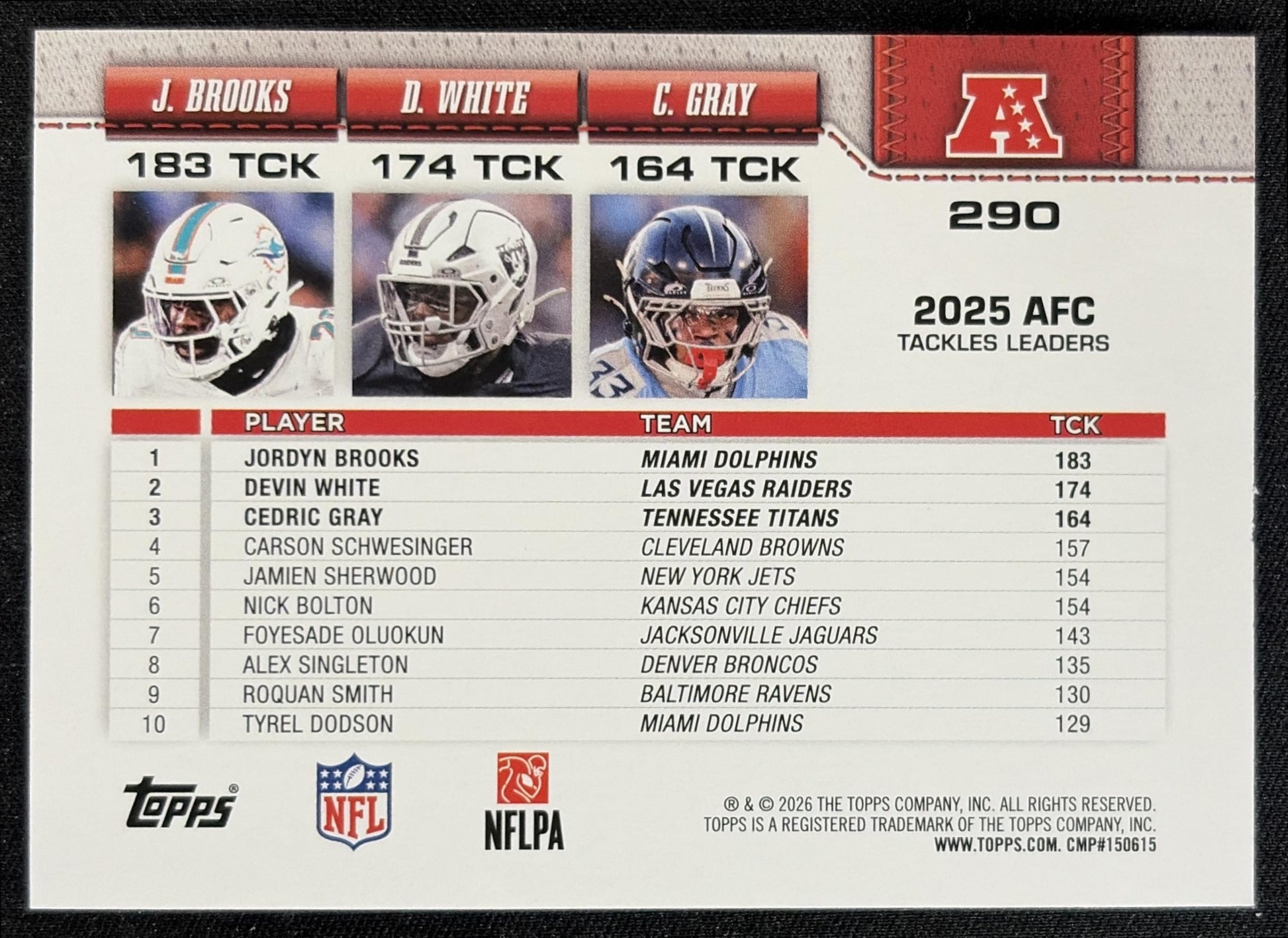 Devin White Jordyn Brooks Cedric Gray 2026 Topps Sandglitter back