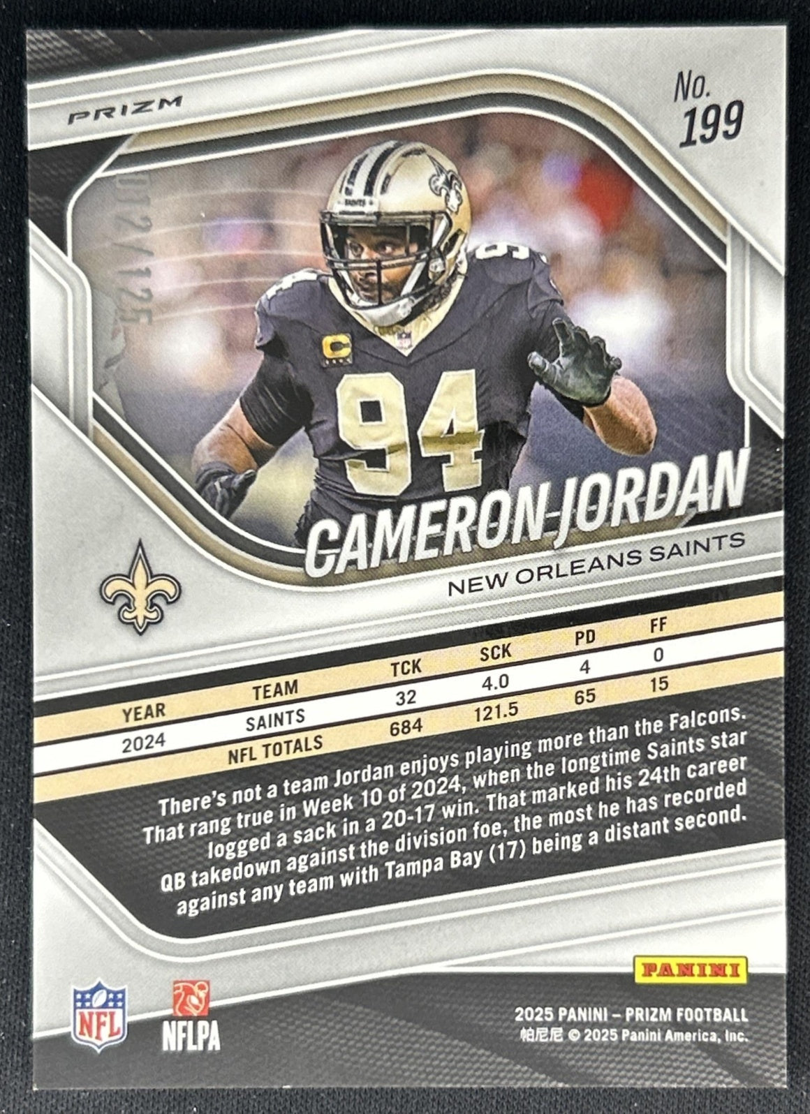 Cameron Jordan 2025 Panini Prizm Purple /125 Saints
