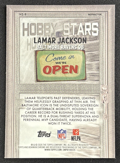 Lamar Jackson 2026 Bowman Hobby Stars Refractor Ravens