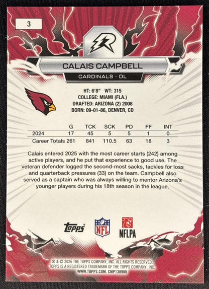 Calais Campbell 2025 Topps Resurgence Cardinals Arizona Cardinals back