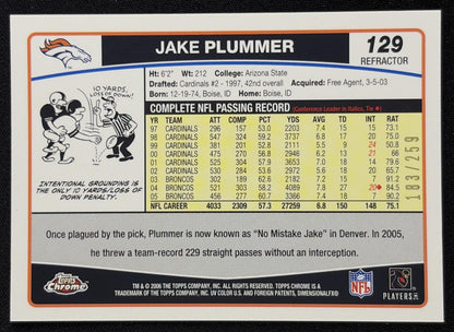 Jake Plummer 2006 Topps Chrome Red Refractor /259 Broncos